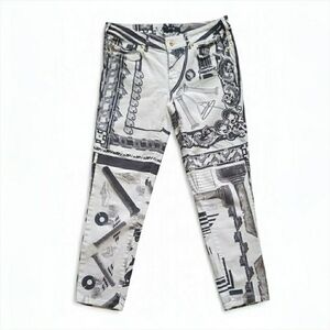 Versace Vintage Black & White Graphic Print Pants - Gold Logo Details